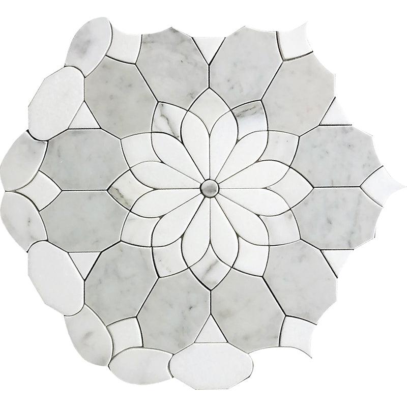Santorini Gray & White Floral Marble Mosaic Tile