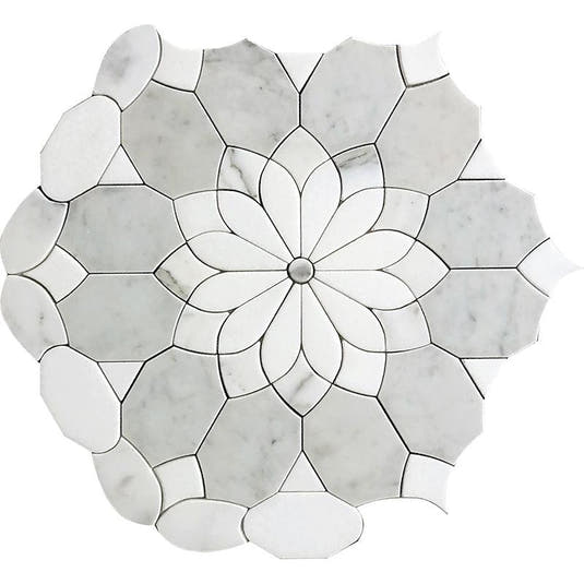 Santorini Gray & White Floral Marble Mosaic Tile | Tile Club