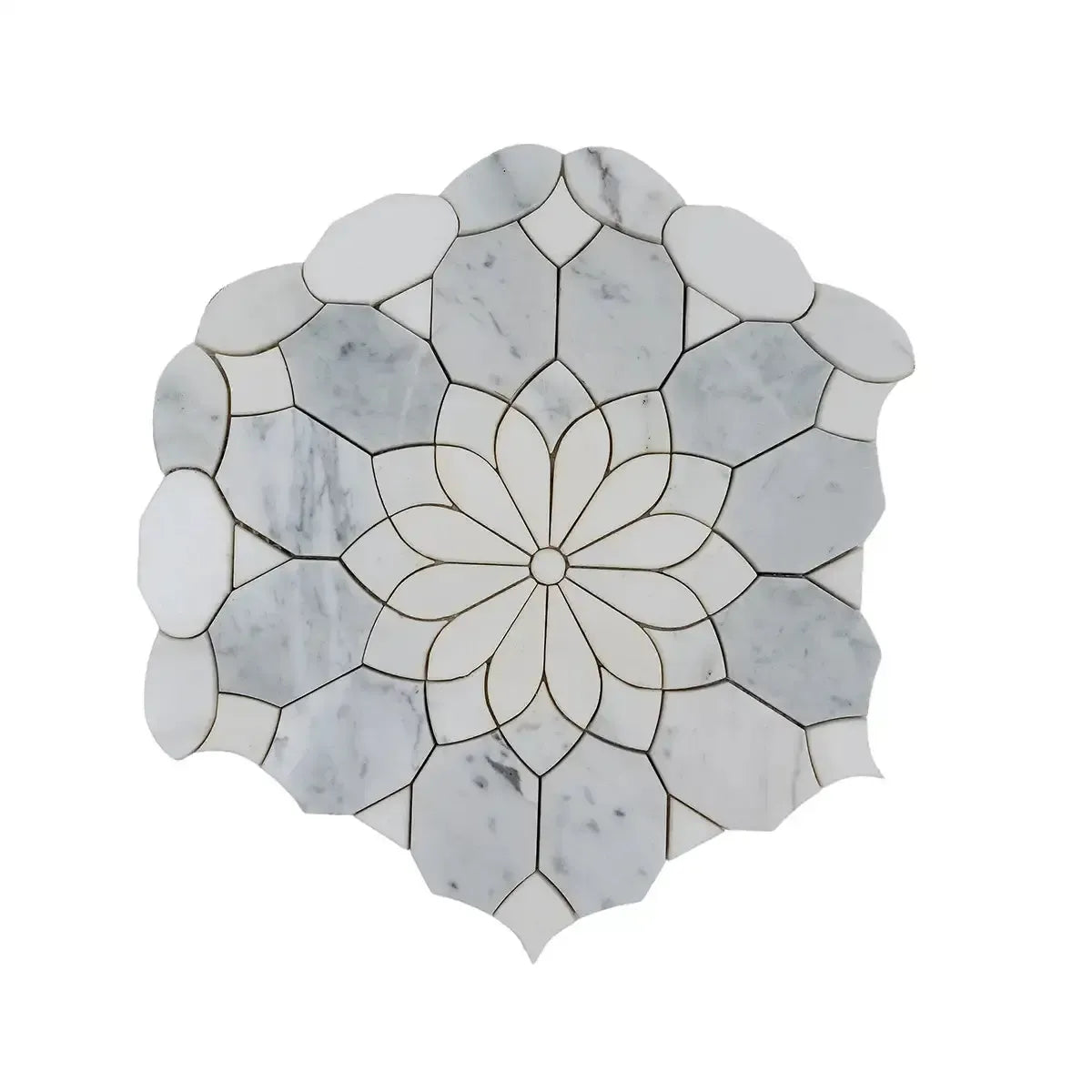 Santorini Gray & White Floral Marble Mosaic Tile | Tile Club