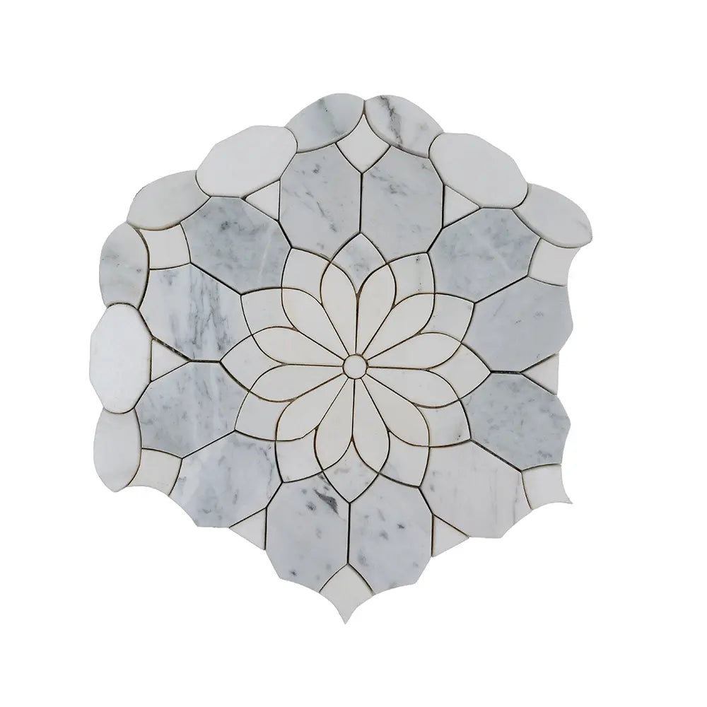 Santorini Gray & White Floral Marble Mosaic Tile