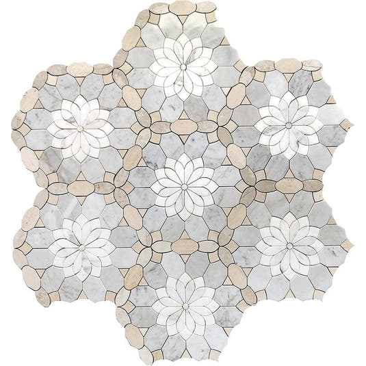 Santorini Beige Floral Marble Mosaic Tile | Tile Club