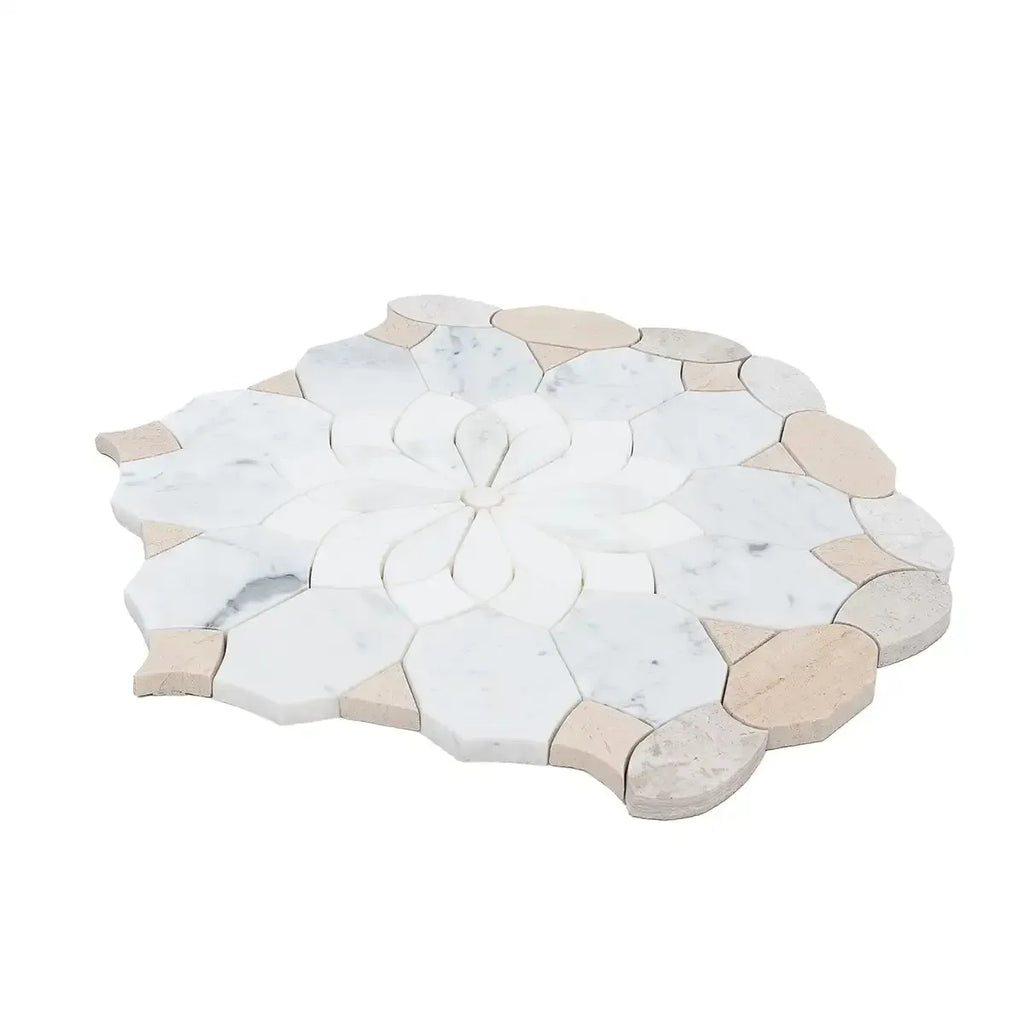 Santorini Beige Floral Marble Mosaic Tile | Tile Club
