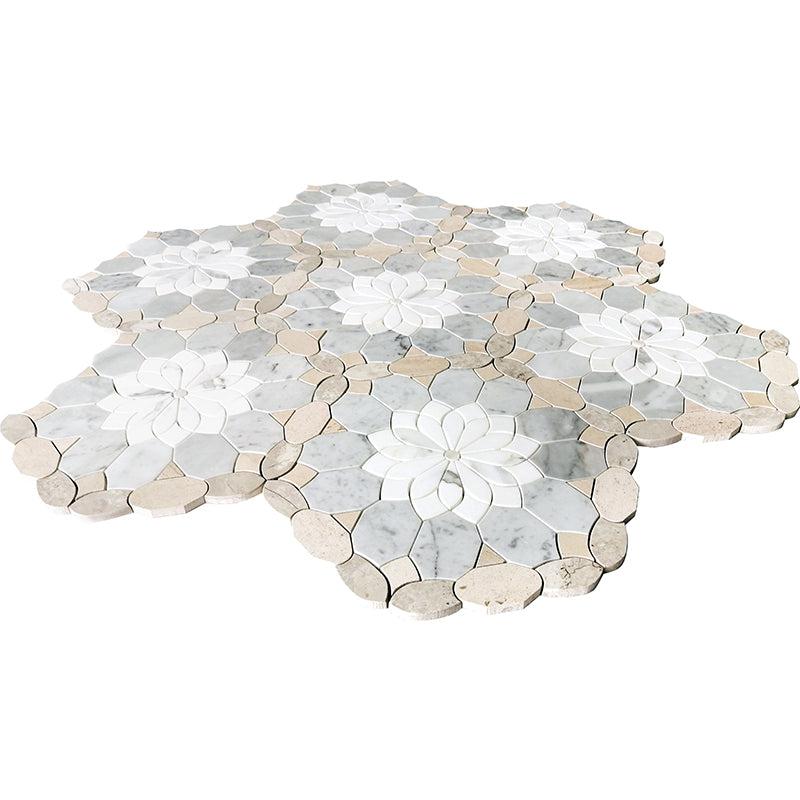 Santorini Beige Floral Marble Mosaic Tile | Tile Club
