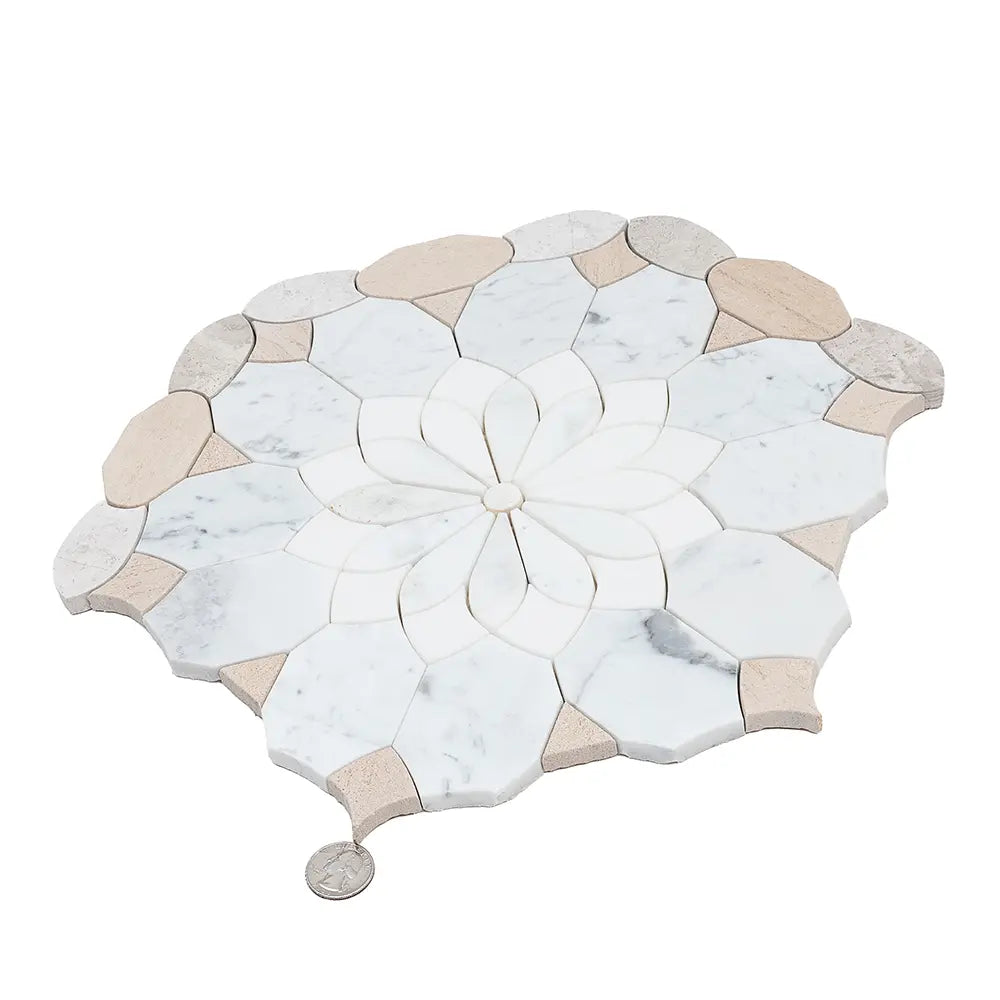 Santorini Beige Floral Marble Mosaic Tile | Tile Club