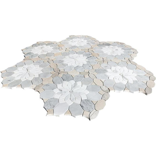 Santorini Beige Floral Marble Mosaic Tile | Tile Club