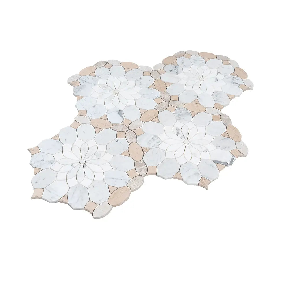 Santorini Beige Floral Marble Mosaic Tile | Tile Club
