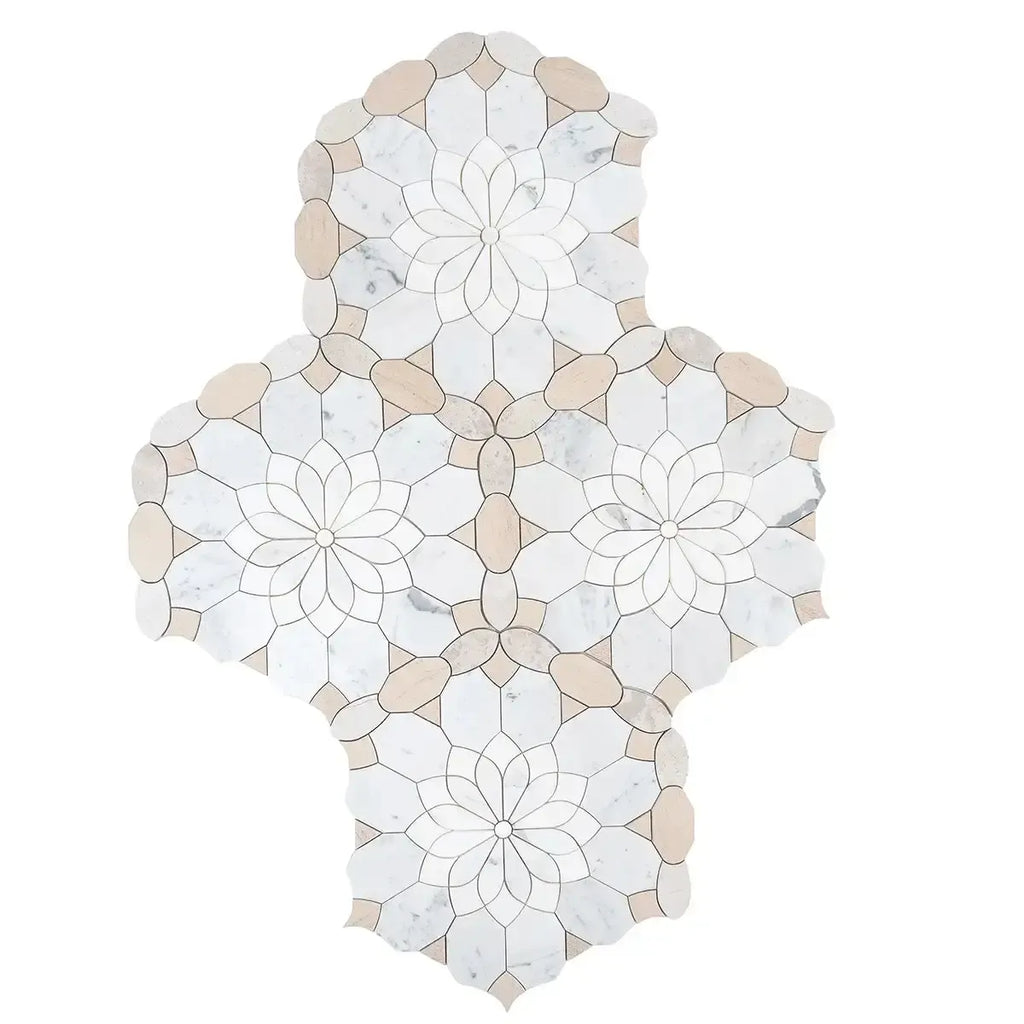 Santorini Beige Floral Marble Mosaic Tile | Tile Club