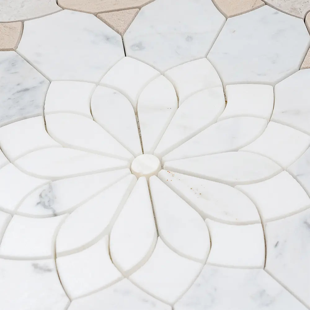 Santorini Beige Floral Marble Mosaic Tile | Tile Club