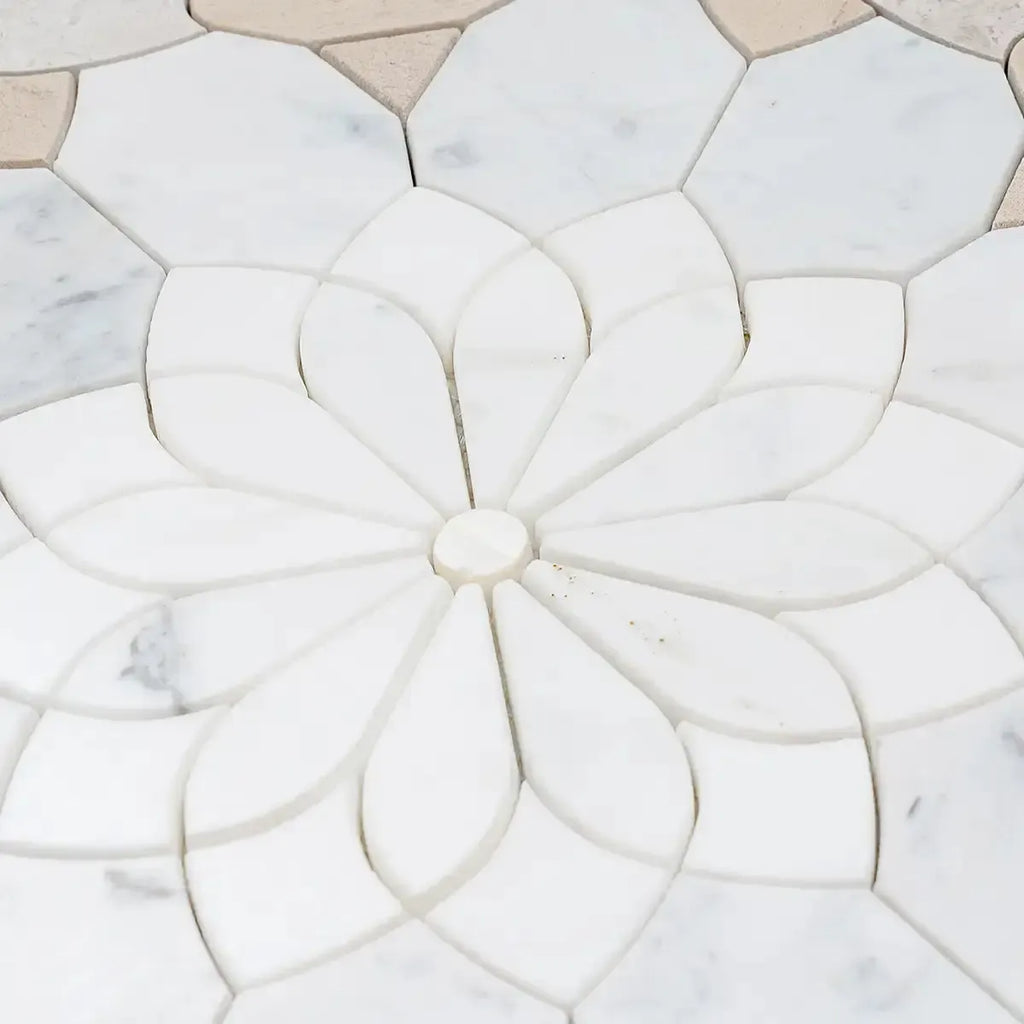 Santorini Beige Floral Marble Mosaic Tile | Tile Club