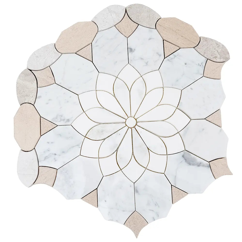 Santorini Beige Floral Marble Mosaic Tile | Tile Club