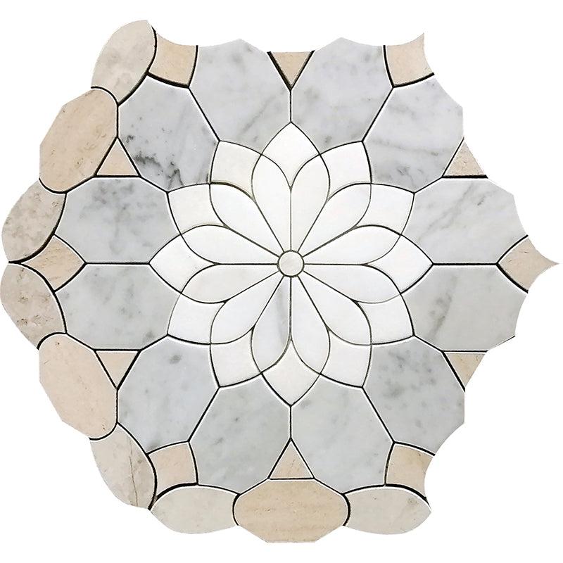 Santorini Beige Floral Marble Mosaic Tile | Tile Club