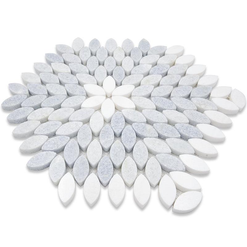 Santorini Blue & White Petals Marble Mosaic Tile Marble Mosaic Tile | Tile Club