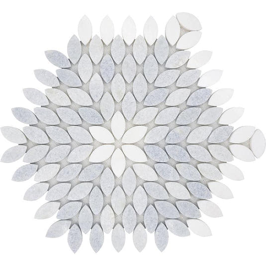 Santorini Blue & White Petals Marble Mosaic Tile Sample