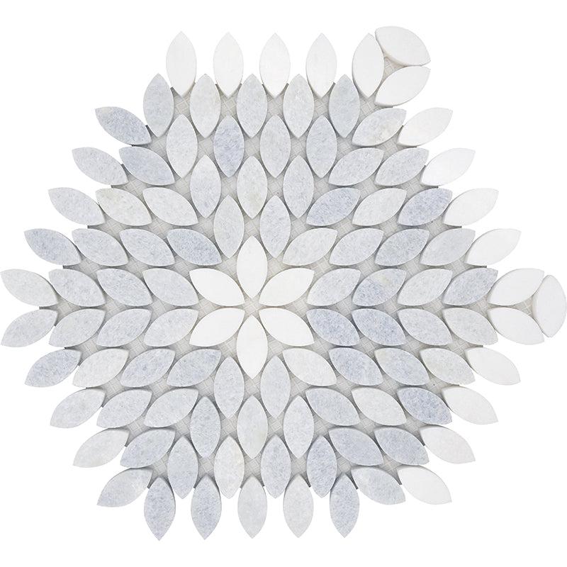 Santorini Blue & White Petals Marble Mosaic Tile Marble Mosaic Tile | Tile Club