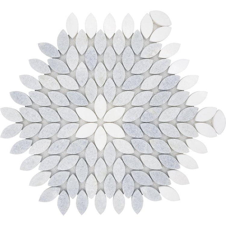 Santorini Blue & White Petals Marble Mosaic Tile Sample