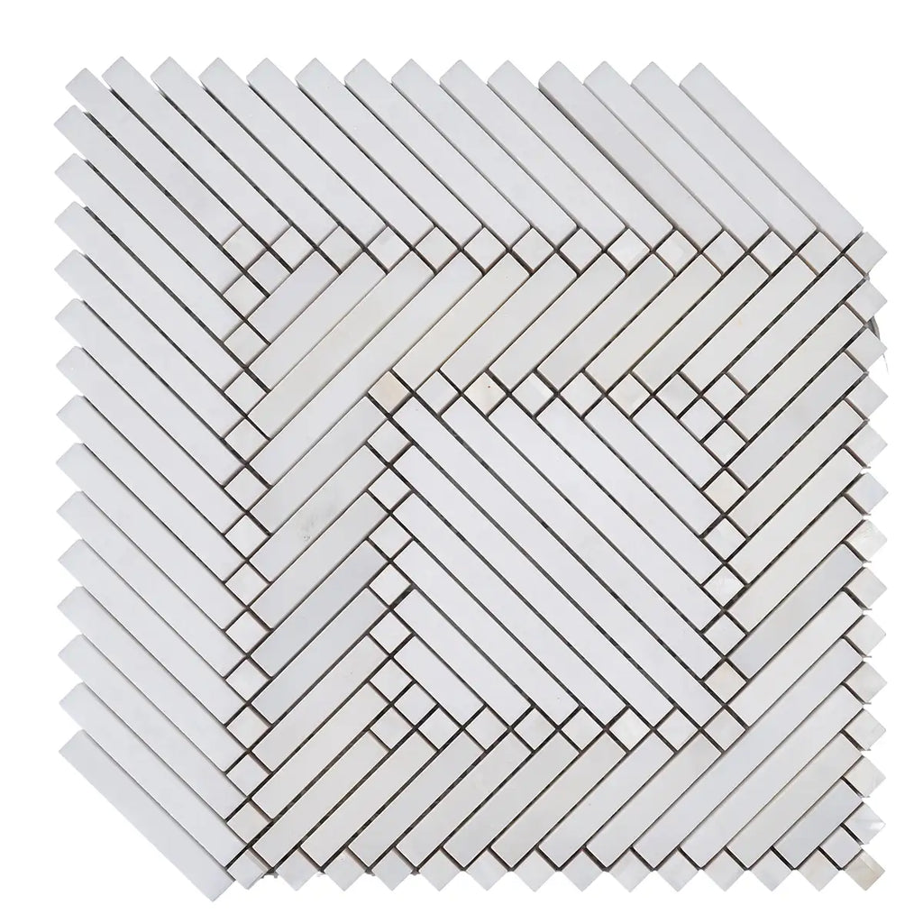 Santorini Geometric White Marble Mosaic Tile | Tile Club