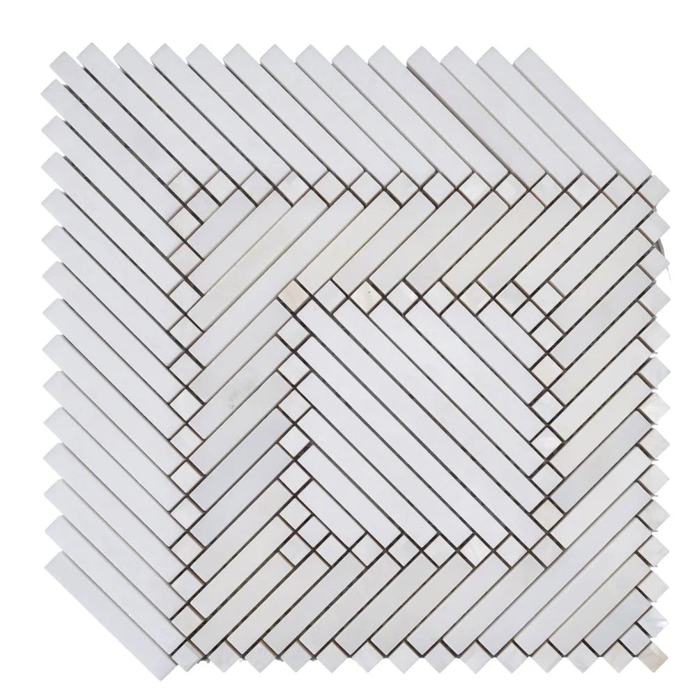 Santorini Geometric White Marble Mosaic Tile | Tile Club
