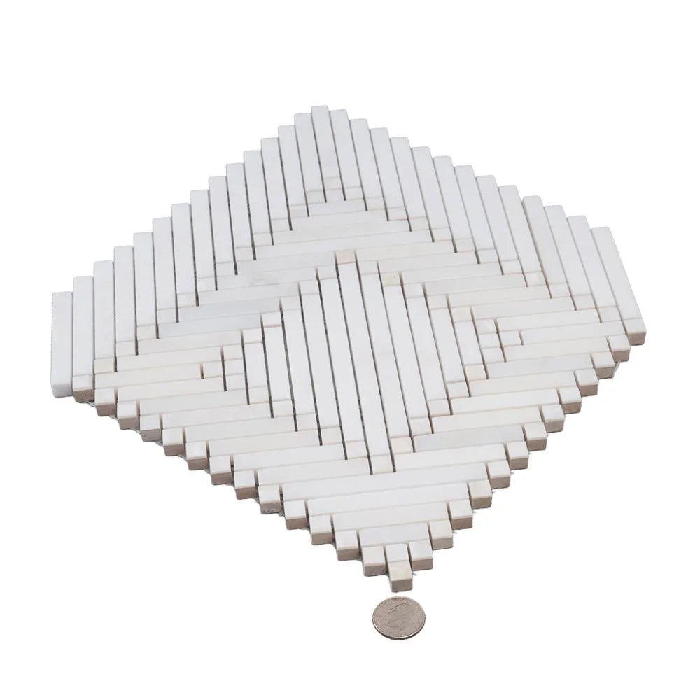 Santorini Geometric White Marble Mosaic Tile | Tile Club