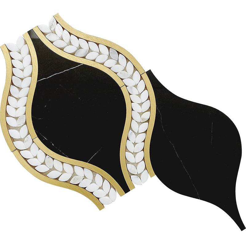 Santorini Black & Brass Laurel Marble Tile Marble Mosaic Tile | Tile Club
