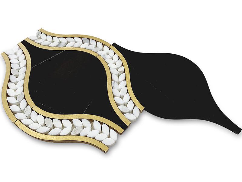 Santorini Black & Brass Laurel Marble Tile Marble Mosaic Tile | Tile Club