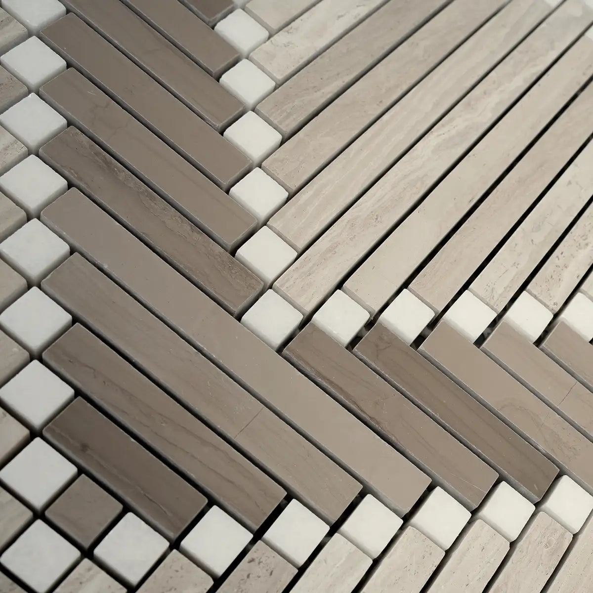 Santorini Geometric Wood Look Marble Mosaic Tile | Tile Club