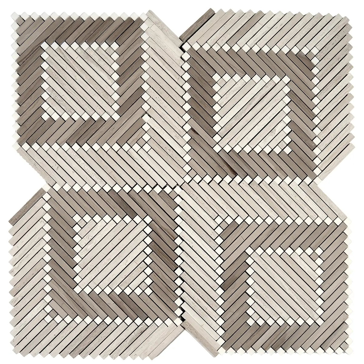 Santorini Geometric Wood Look Marble Mosaic Tile | Tile Club