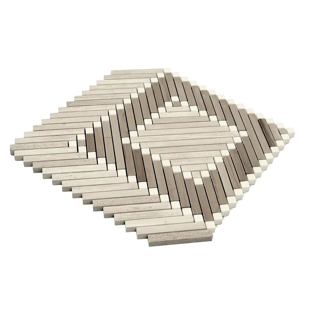 Santorini Geometric Wood Look Marble Mosaic Tile | Tile Club