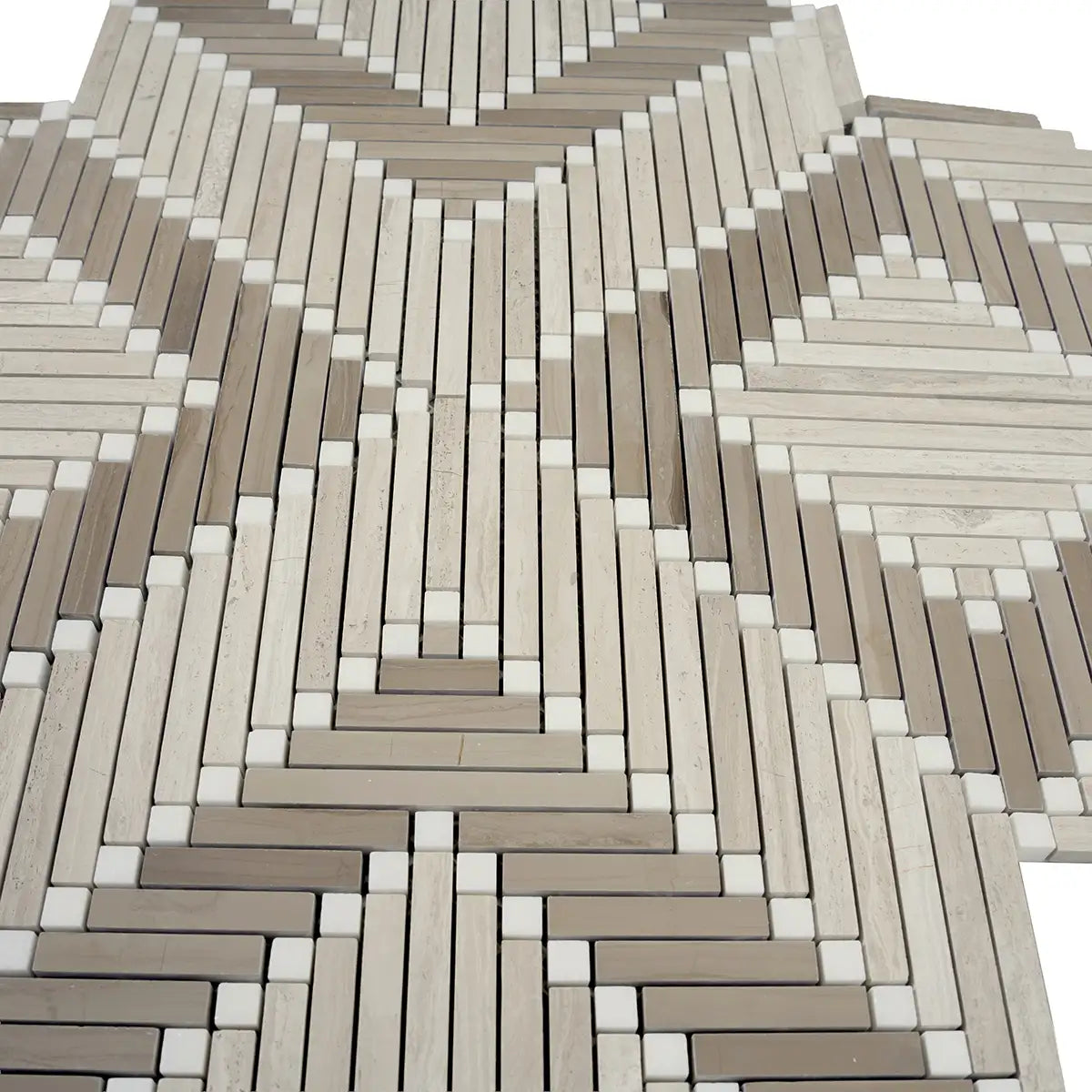 Santorini Geometric Wood Look Marble Mosaic Tile | Tile Club