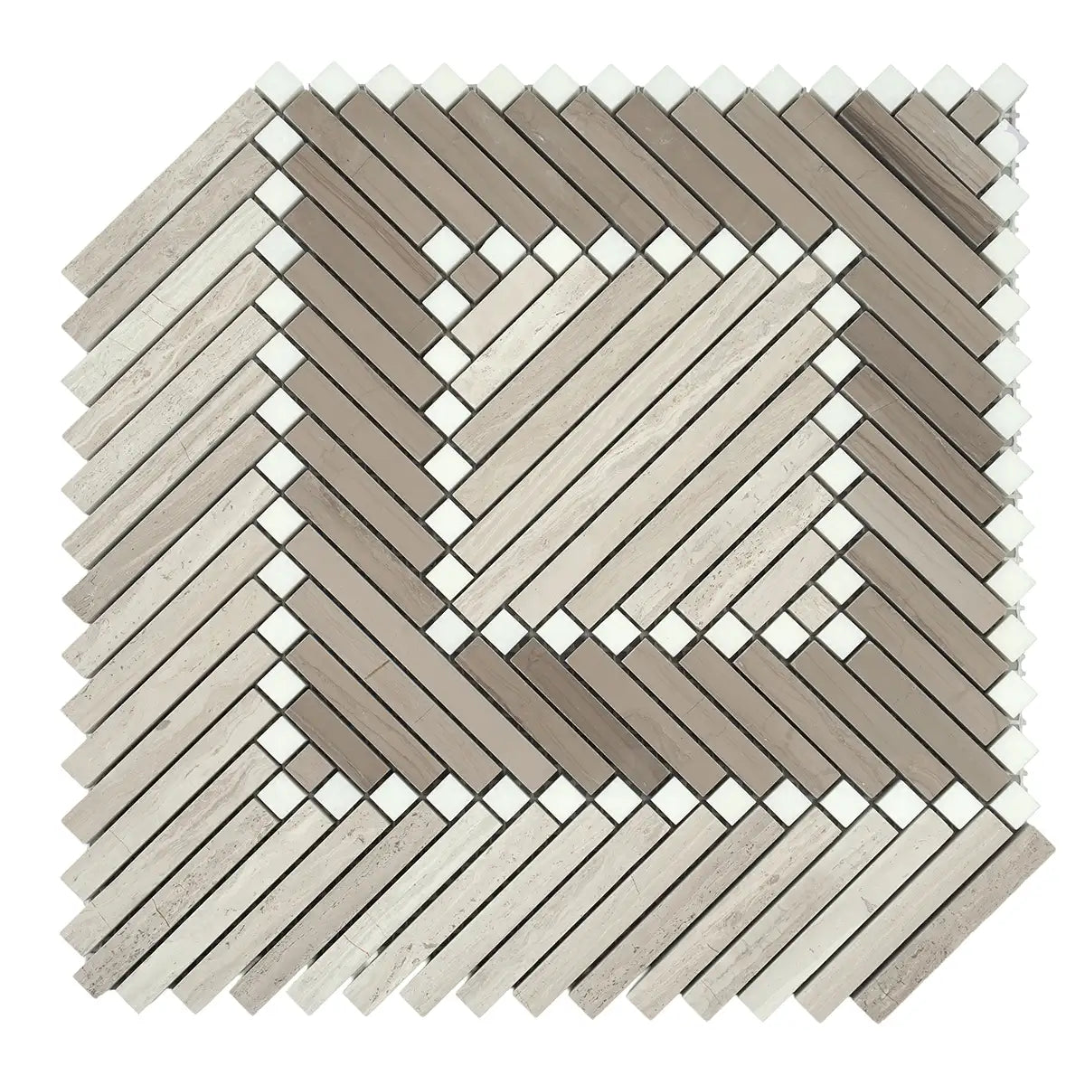 Santorini Geometric Wood Look Marble Mosaic Tile | Tile Club