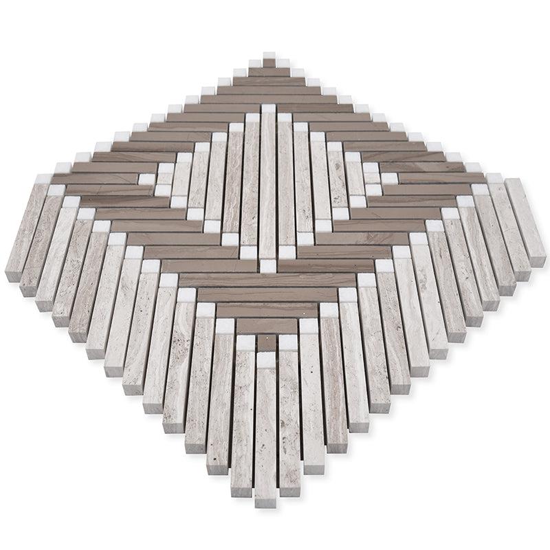 Santorini Geometric Wood Look Marble Mosaic Tile | Tile Club