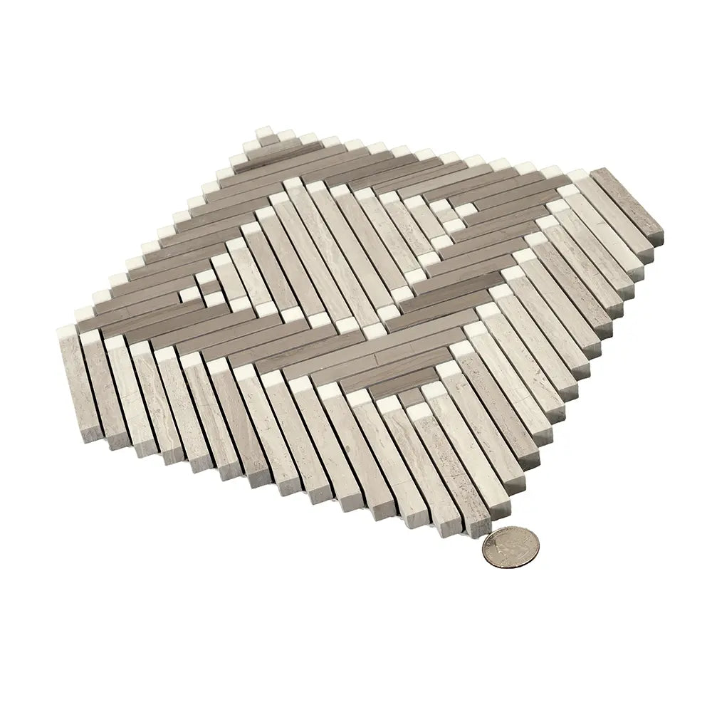 Santorini Geometric Wood Look Marble Mosaic Tile | Tile Club