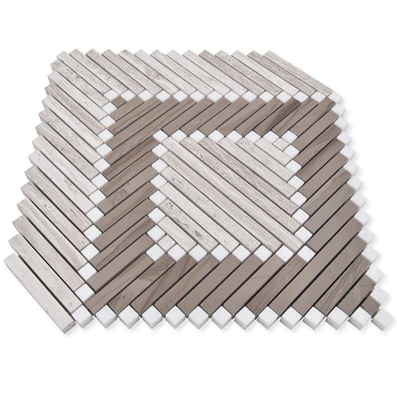 Santorini Geometric Wood Look Marble Mosaic Tile | Tile Club
