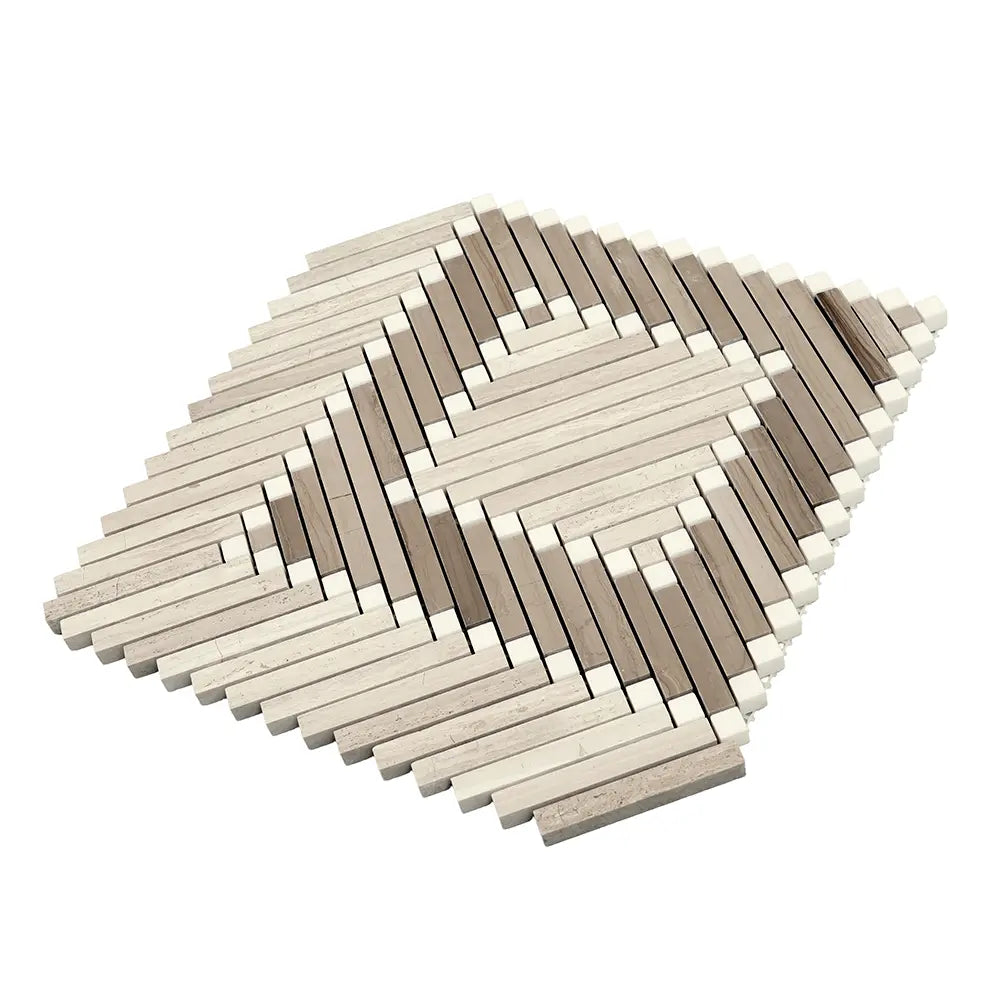 Santorini Geometric Wood Look Marble Mosaic Tile | Tile Club