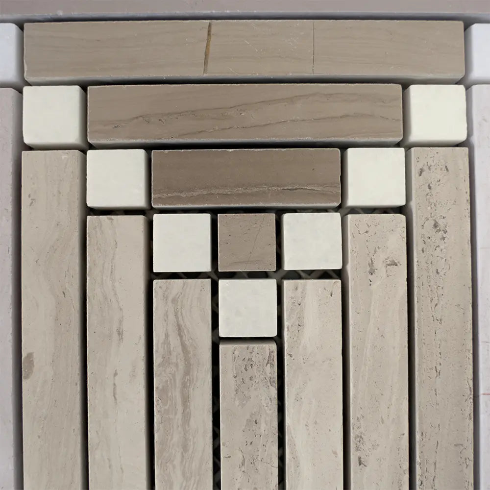 Santorini Geometric Wood Look Marble Mosaic Tile | Tile Club