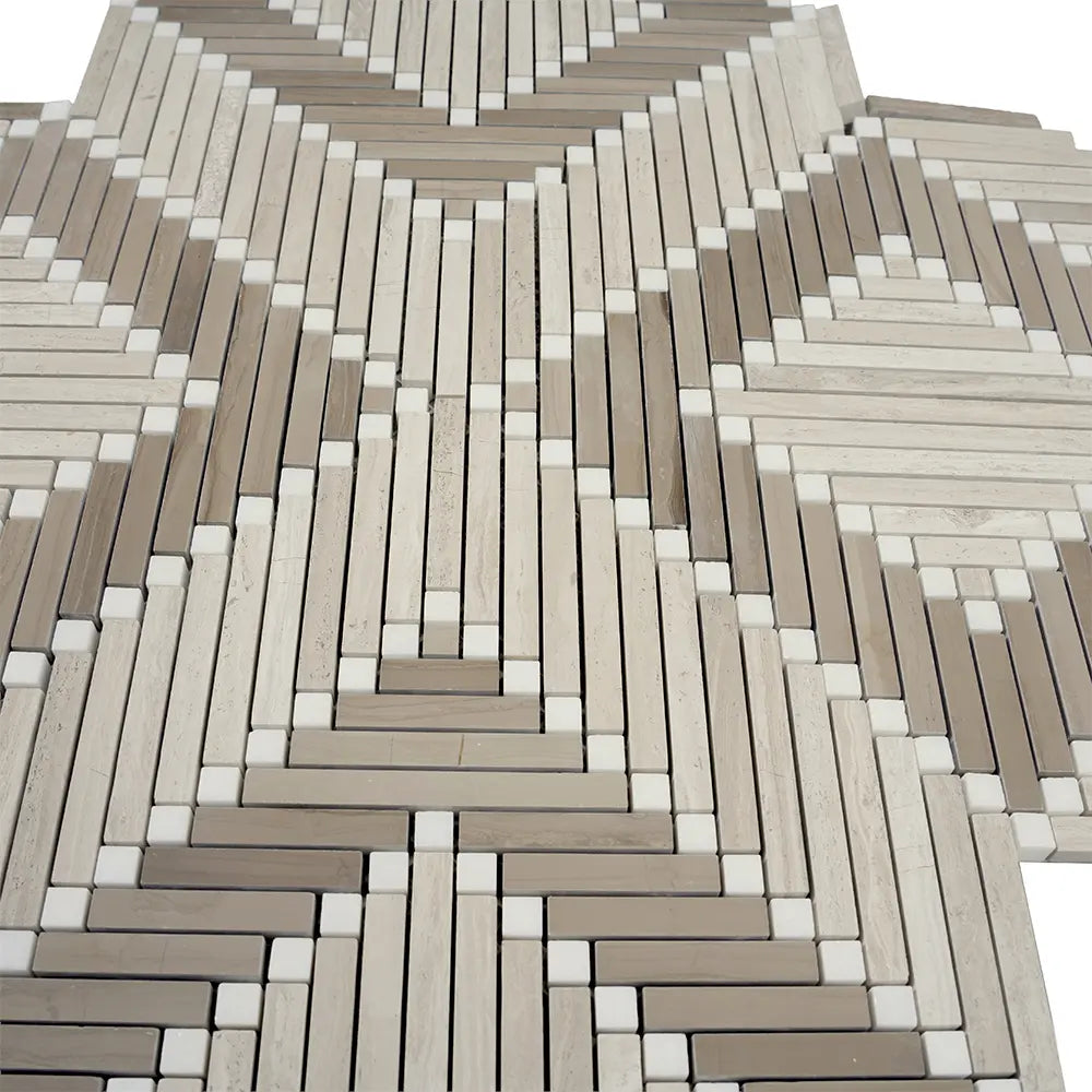 Santorini Geometric Wood Look Marble Mosaic Tile | Tile Club