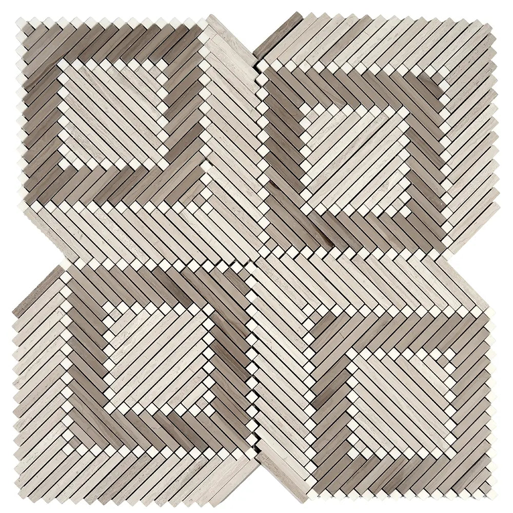 Santorini Geometric Wood Look Marble Mosaic Tile | Tile Club