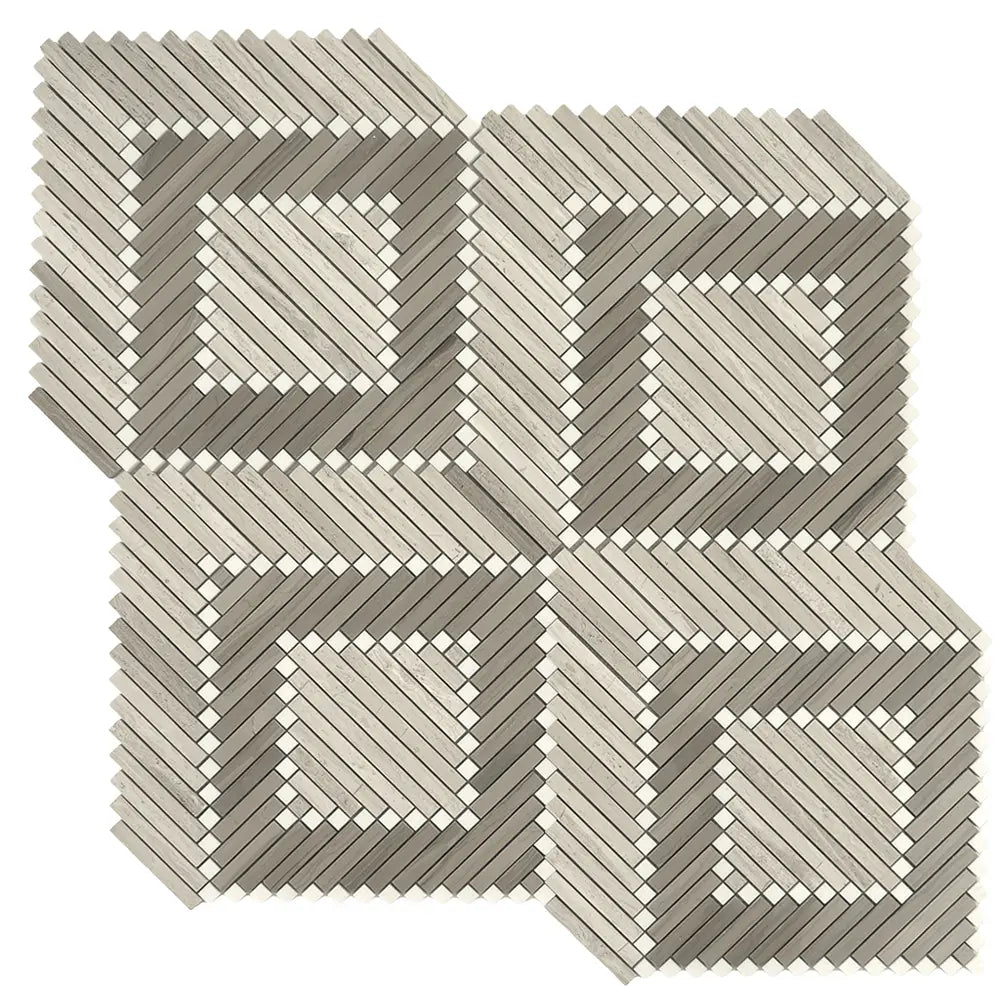 Santorini Geometric Wood Look Marble Mosaic Tile | Tile Club