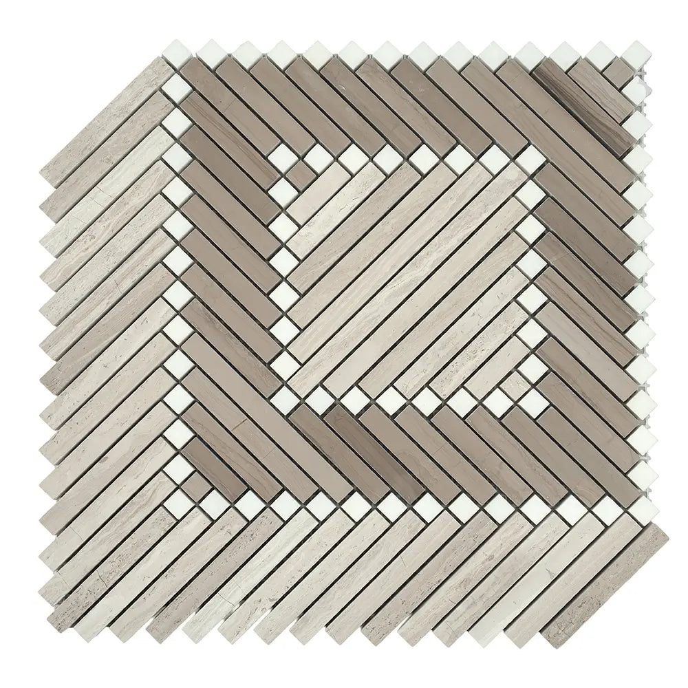 Santorini Geometric Wood Look Marble Mosaic Tile | Tile Club