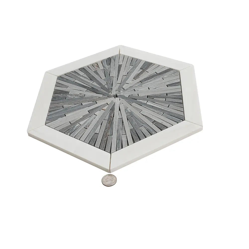 Santorini Blue Spoke Hexagon Marble Mosaic Tile | Tile Club