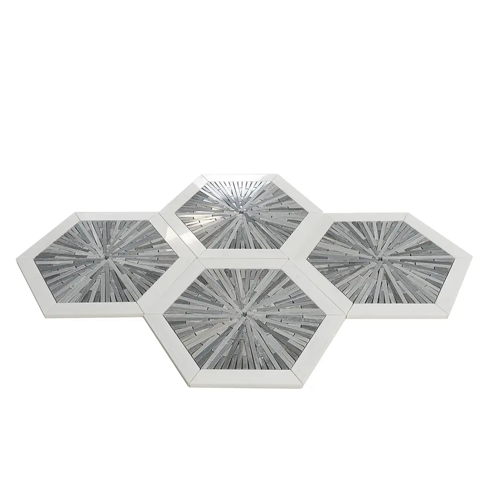 Santorini Blue Spoke Hexagon Marble Mosaic Tile | Tile Club