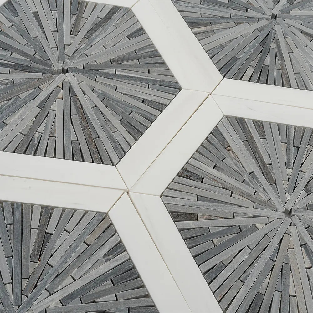 Santorini Blue Spoke Hexagon Marble Mosaic Tile | Tile Club