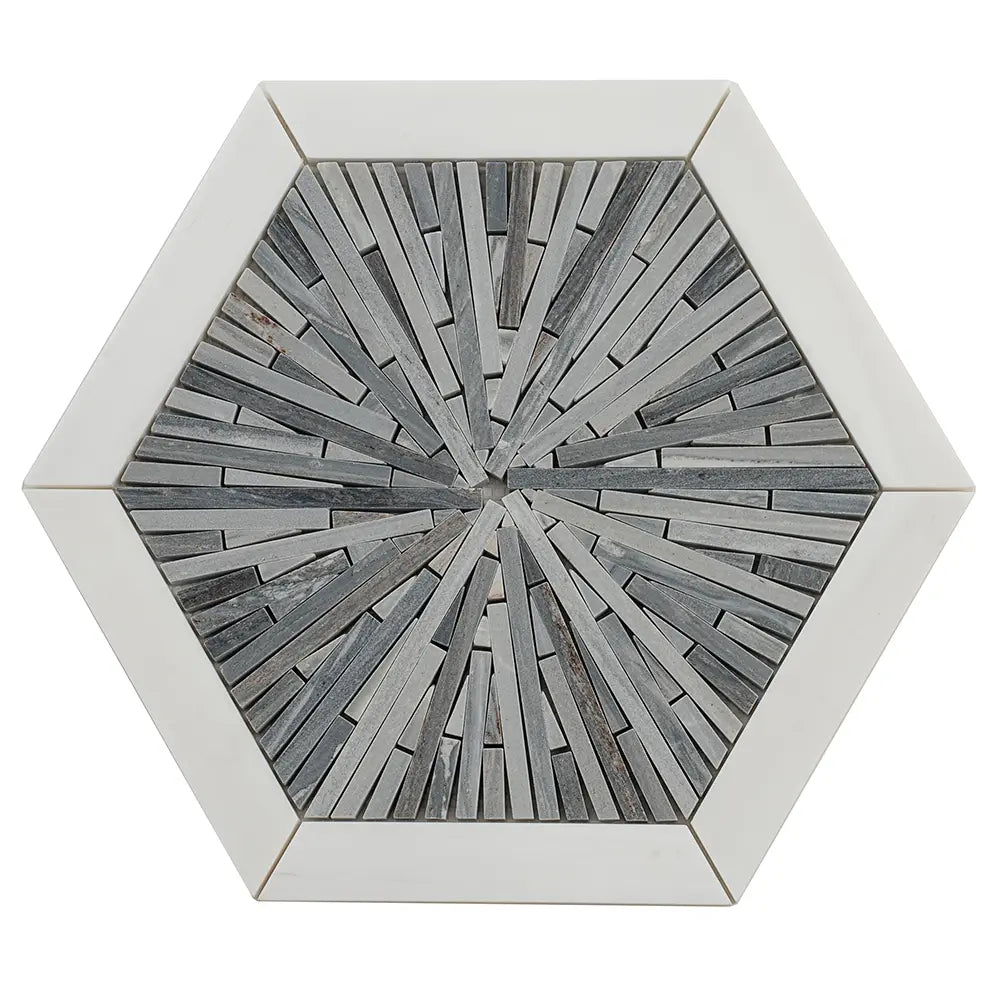 Santorini Blue Spoke Hexagon Marble Mosaic Tile | Tile Club