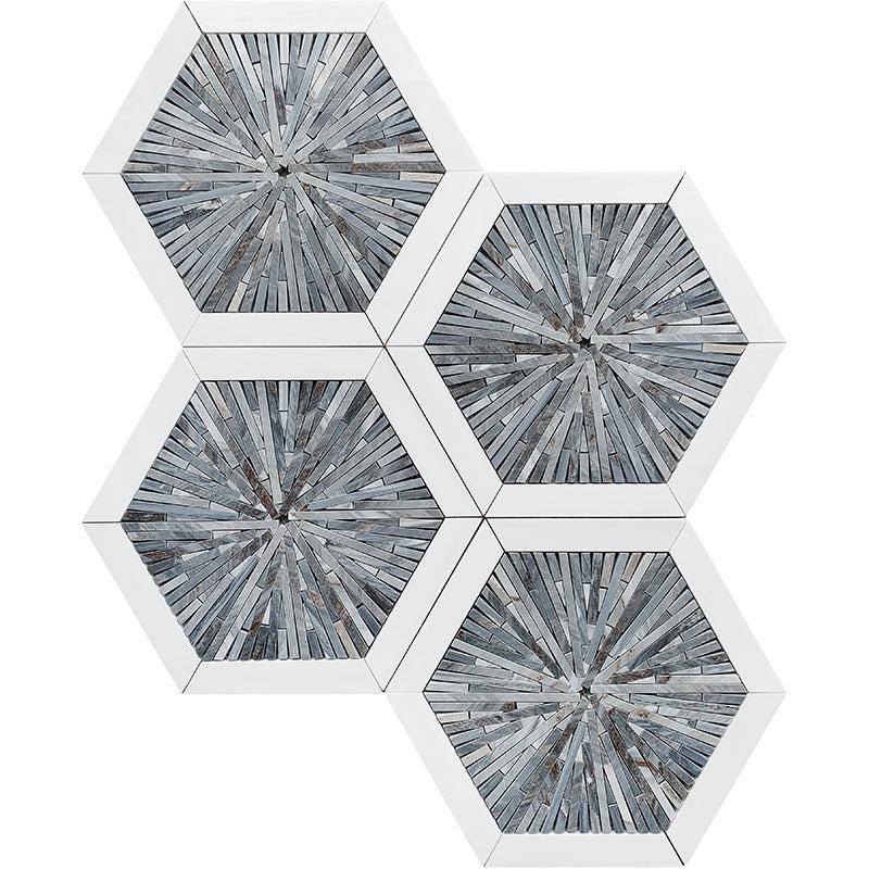 Santorini Blue Spoke Hexagon Marble Mosaic Tile | Tile Club
