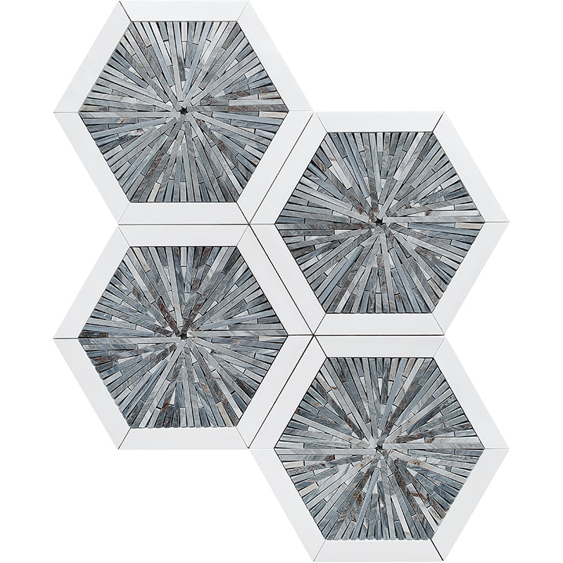 Santorini Blue Spoke Hexagon Marble Mosaic Tile Sample | Tile Club