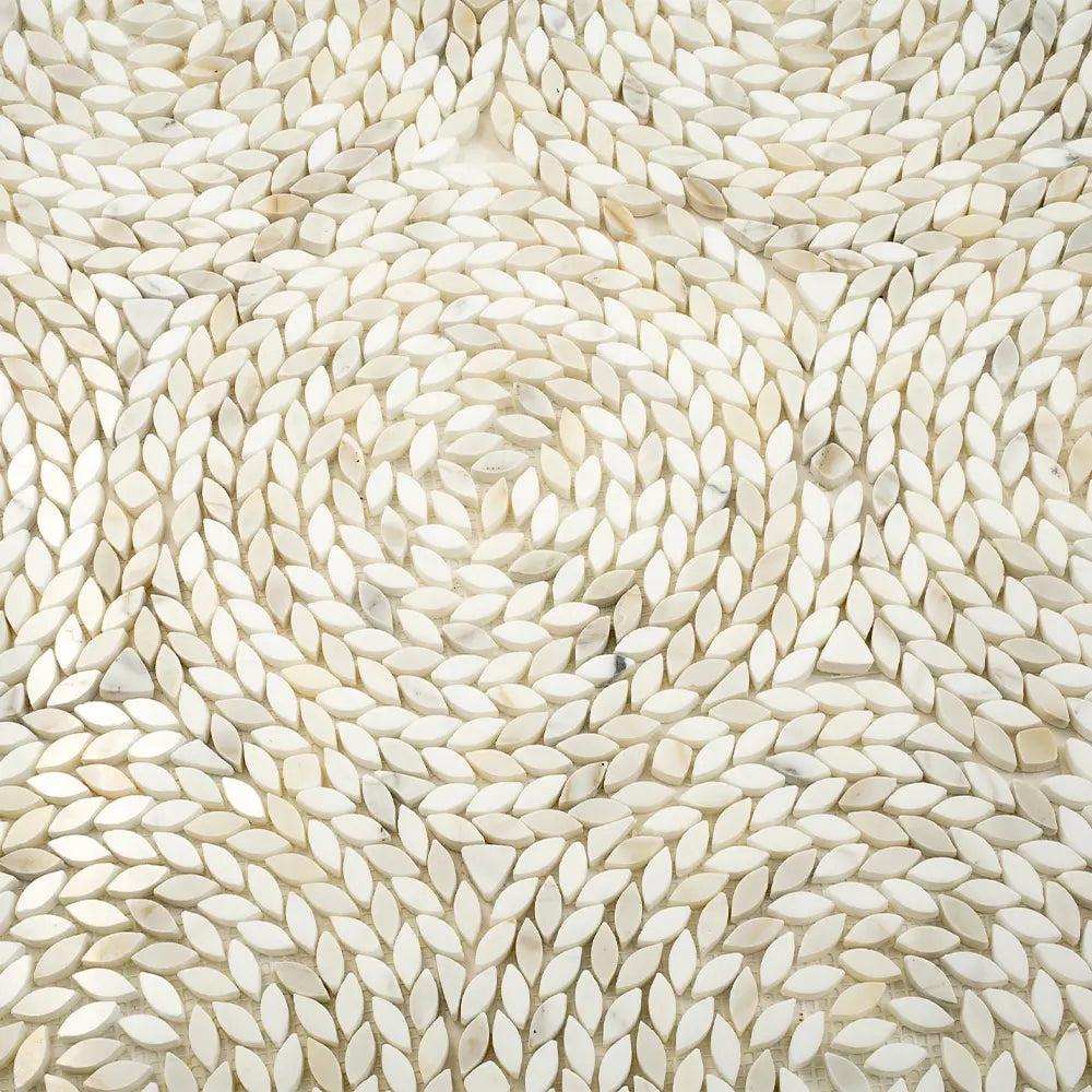 Santorini Calacatta Gold Swirled Petals Marble Mosaic Tile | Tile Club