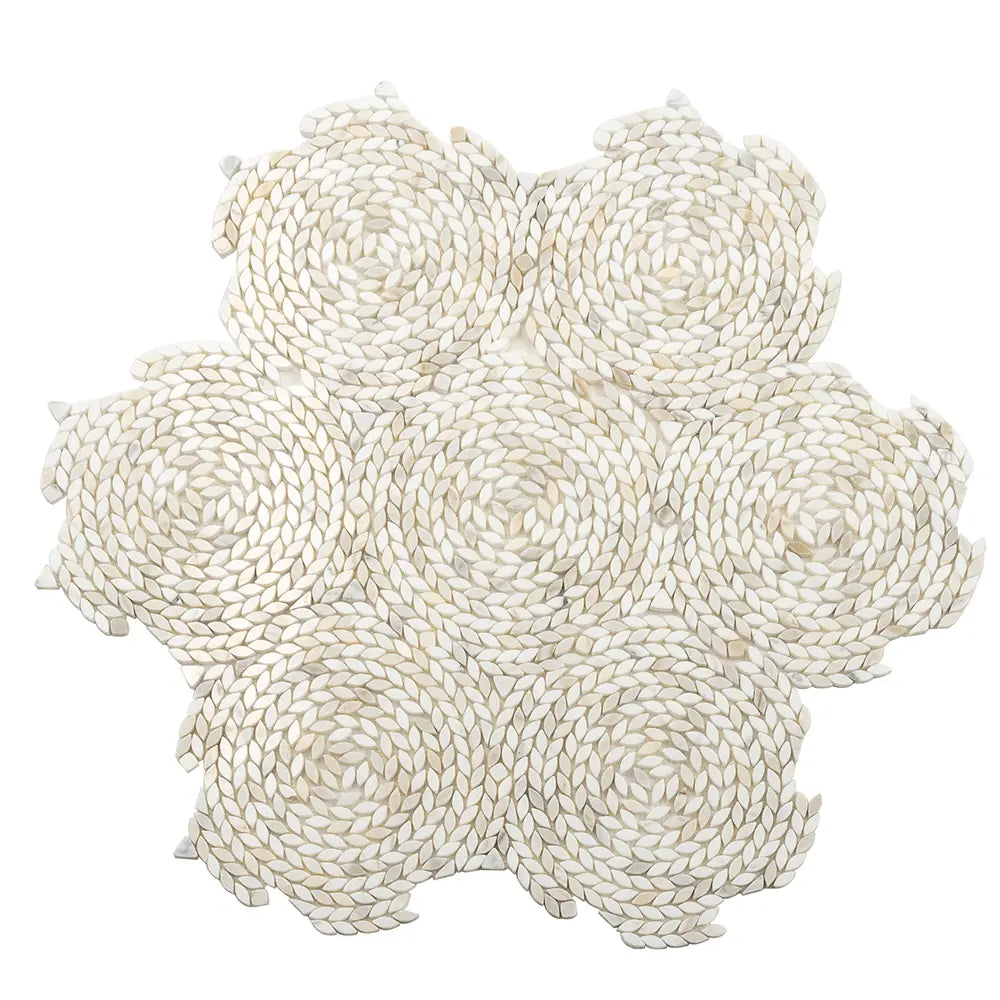 Santorini Calacatta Gold Swirled Petals Marble Mosaic Tile | Tile Club