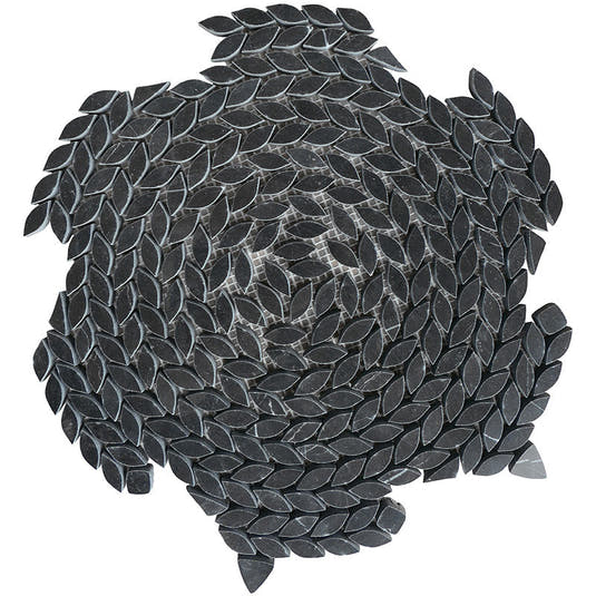 Santorini Nero Black Swirled Petals Marble Mosaic Tile Sample | Tile Club
