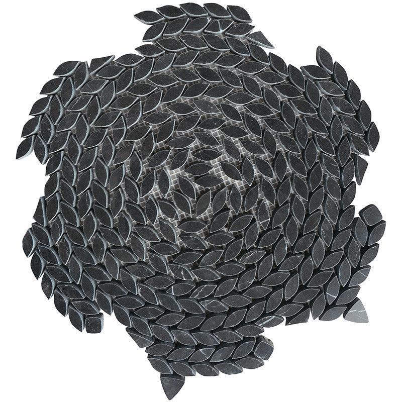 Santorini Nero Black Swirled Petals Marble Mosaic Tile Sample | Tile Club