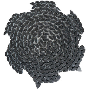 Santorini Nero Black Swirled Petals Marble Mosaic Tile Sample | Tile Club
