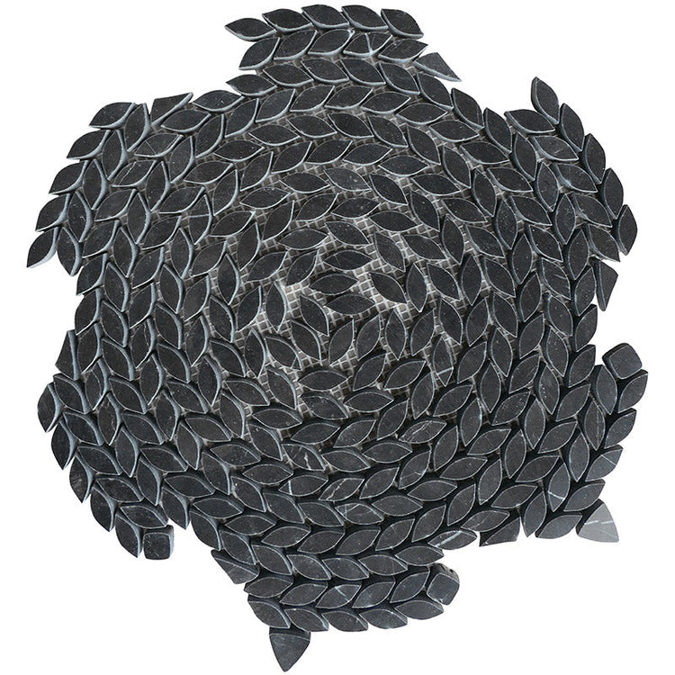 Santorini Nero Black Swirled Petals Marble Mosaic Tile Sample | Tile Club